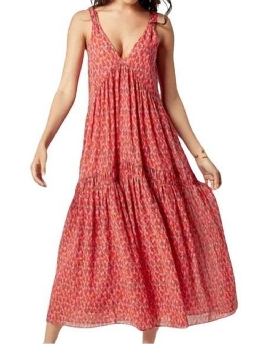 Joie Tiered Maxi Cottagecore Dress - Plus XXL Cotton Floral Resort Dress Beach